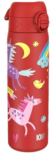 Ion8 Water Bottle, 500ml/18oz, Slim Leak Proof & BPA-Free Drinking Bottle, Secure Lock Prevents Spills, Dishwasher Safe, Carry Handle, Ideal for Adults & Kids - Travel, Gym & School, Unicorns