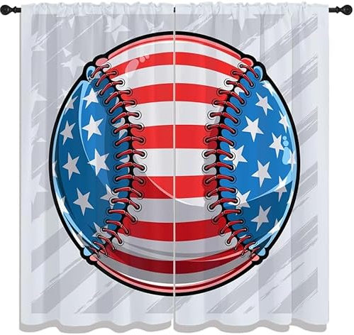 3D Verdunkelungsvorhang Ösen Sport-Baseball,2Er Set 140X160 cm (B + H) Gardinen Wohnzimmer Gardinen Blickdicht Kinder Vorhänge Schlafzimmer Dekoschals Gardine-922689411