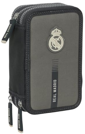 Real MADRID 3:e UTRUSTNING 24/25 - Skolväska med 37 Medföljande hjälpmedel, Barnfodral, Barnfodral, Perfekt för 5-14 år gamla barn, bekväm och mångsidig, kvalitet och styrka, 12,5 x 5,5 x 19,5 cm,