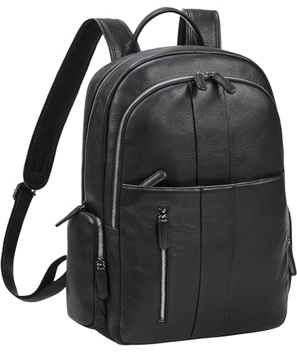 STILORD Gregor Modern ryggsäck läder för damer & herrar stor laptopryggsäck 13-13,3 tum som arbetsryggsäck universitetsryggsäck vardagsryggsäck bärbar dator ryggsä Farbe:Svart