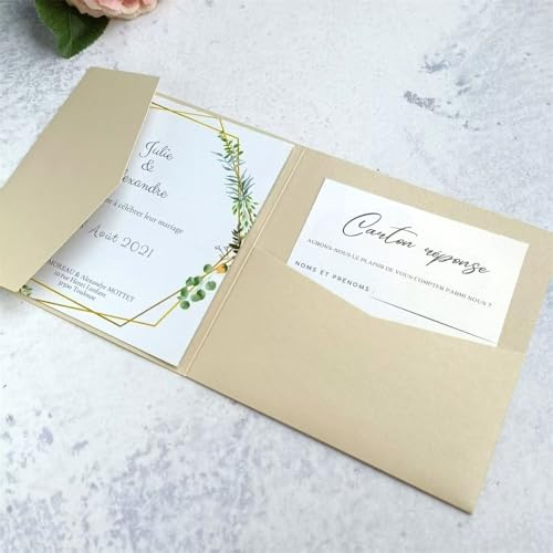 MillaSaw Busta per inviti di matrimonio 15x15cm, carta perlata champagne oro, 25pz (champagne oro)