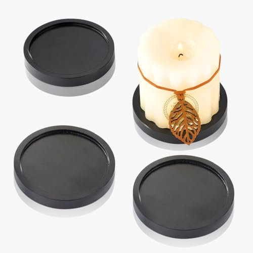 4 Stücke Schwarze Kerzenteller, HALE OTEIR Kerzenteller Tablett Massivholz Deko für kerzenhalter Runde Untersetzer für Kerzen, Kerzen bis 8 cm Durchmesser Kerzenuntersetzer für Stumpenkerzen