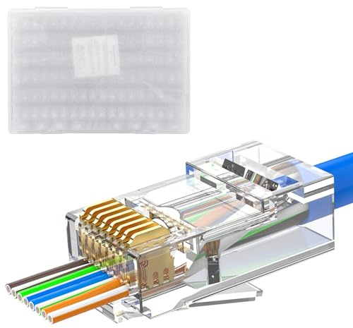 MOGOOD Cat 6 Pass Through Connecteurs RJ45 10 Gbps, 50 pièces Ethernet modulaires Cat 6, connecteurs RJ45 hautes performances, adaptés pour 24 câbles Ethernet AWG