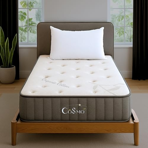 COSMO UP - Matelas Hybride 90x190 cm – Structure Multicouche Haut de Gamme avec Ressorts Ensachés - Confort Moelleux à Ferme – Tissu en Coton Bio Hypoallergénique – 25 cm d’Épaisseur