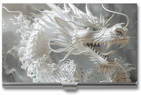 ZLFDSKGY Visitenkartenhalter, schlankes Metall, Visitenkartenetui für Männer und Frauen, weißer Drachen-Stil, Namenskartenhalter, professionelle Geschäftskarten, Organizer, Kreditträger