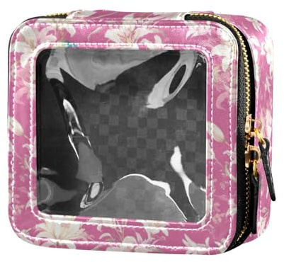 linqin Mini trousse de maquillage transparente motif lys blanc vif pour voyage, Lys blanc rose vif, 1 size