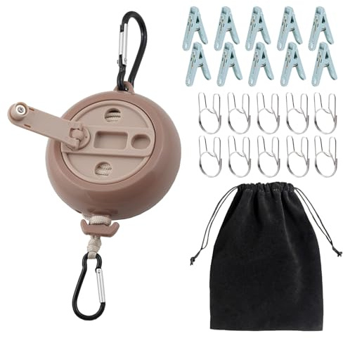 32Ft Portable Travel Clothesline is Also an Outdoor Camping Clothesline, Cruising Clothesline for Drying Clothes on Cruise Ships with 10 Windproof Clips, 10 Clothespins, 1 Storage Bag (Apricot)