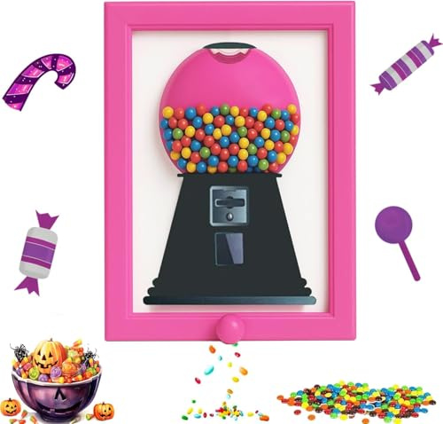 Heskbirg Candy Dispenser Picture Hanging Candy Frame, Gumball Machine In A Frame, Handy Fast Distribution Candies, Nuts, Dog & Cat Treats, Suitable For Birthday & Holiday Gifts (Pink)