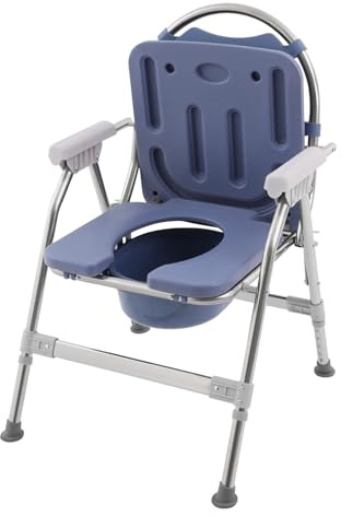 Sedia per WC, portata 150 kg, regolabile in altezza in 5 posizioni, 86-96 cm, pieghevole con telaio in acciaio inox e padella rimovibile, per anziani e cura