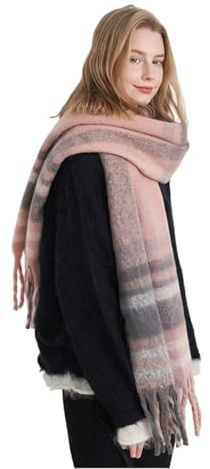 MARCBUSE Elegante sciarpa avvolgente da donna con stampa a quadri morbida e leggera, accessorio invernale con frange e stampa a quadri, H, Taglia unica