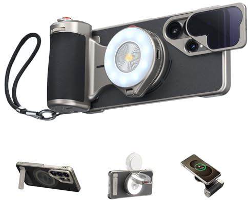TELESIN Master Grip Kit pour Samsung Galaxy S26 Ultra, Case&Grip Magnétique Appareil Photo avec Batterie 3200mAh, Filtre ND16, Flash 10X avec Mesure & LED, Charge sans Fil, Poignée Style DSLR