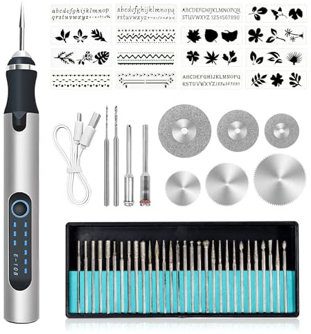 Penna per incisione elettrica, ricaricabile tramite USB, senza fili, kit portatile penna per incisione, strumento per incidere su vetro, legno, plastica, metallo, pietra