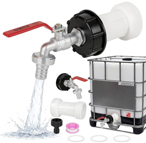 IBC Válvula de salida para depósito de agua de lluvia 1000 l Válvula de bola de aleación con conexión 1/2 Adaptador Ibc para válvula de depósito de agua S60 x 6