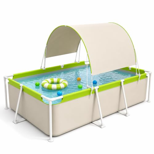 Piscine Tubulaire rectangulaire avec auvent, familiale | Structure acier, pliable, pare-soleil, pour enfants et adultes(75in)