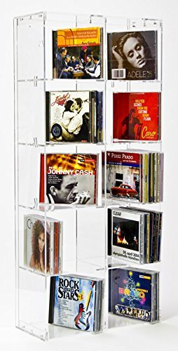 SORA Scaffale porta CD in acrilico 33,5 x 75 cm con pannello posteriore trasparente