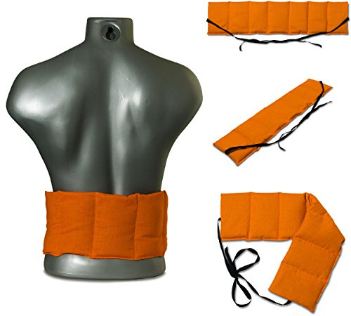 Cuscino con semi di uva (65x15cm, arancione, 7 compartimenti con banda da legare) Cuscino termico per forno, microonde e frigorifero. Caldo e freddo