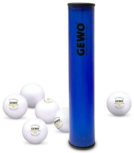 GEWO Belag Andruckrolle Walze mit Ballfach – Perfekte für Tischtennis Schlägermontage & Aufbewahrung von bis zu 6 Bällen, inkl 6X Wettkampf 3 Sterne Ball
