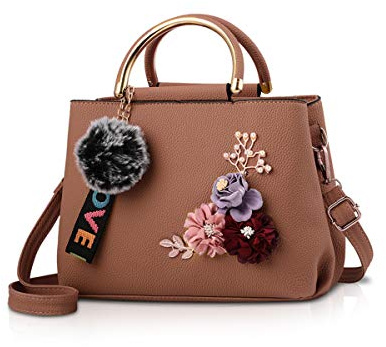 NNICOLE&DORIS femmes Cuir Sacs à main Sacs à bandoulière avec fleur Ancien Sac à poignée Designer Fourre-tout sac à main avec Pom Pom jaune foncé