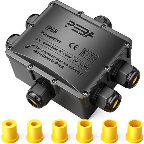 PEBA Wasserdicht Abzweigdose Erdkabel Kabelverbinder IP68 Verteilerdose steckdose aussen verteiler 4 mm-14 mm kabel für außen garten outdoor wasserdichte verbinder box 6-Wege steckdosen Schwarz
