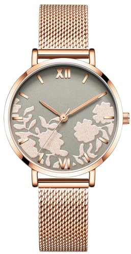 RORIOS Orologio Donna Analogico Al Quarzo Orologio da Polso Acciaio INOX Mesh Cinturino Elegante Fiore Orologio per Donna Ragazze