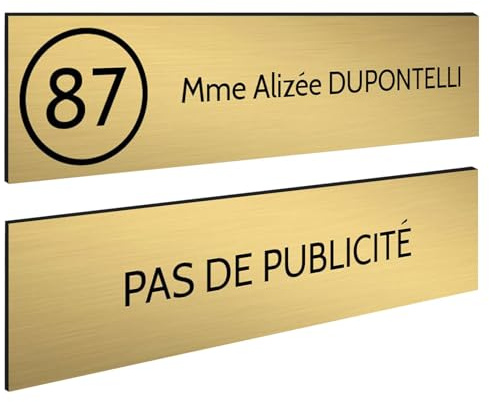 DECOHO - Plaque Boite aux Lettres Personnalisable - Lot de 2 plaques adhésives en Plastique Durable - Couleurs variées, Gravure Laser pré - Or