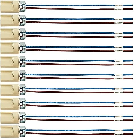RUNCCI-YUN 10 Stück G9 Lampenfassungen, Halogen Glühlampen LED Sockel, Keramik Lampenfassung,mit Keramik Halter für G9Lampen Heimbedarf, 12cm Kabel