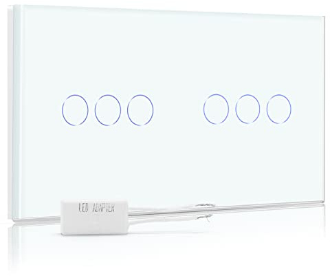 BSEED Interruttore dimmer a LED, dimmer touch, 1 via, 1 via, 1 via, 1 via, in vetro, colore: bianco, touch screen, funziona con dimmer lampadine a LED
