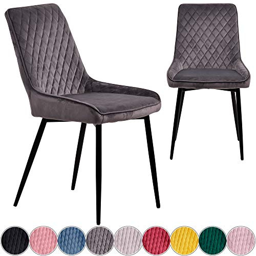 iomangio® 2X Esszimmerstühle 2er Set | Dunkel Grau Esszimmerstuhl Küchenstuhl | Polsterstuhl Design Stuhl mit Rückenlehne, mit Sitzfläche aus Samt/Stoffbezug | Gestell aus Metall | Samt Stühle