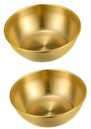 BESTonZON 4 Stück Edelstahl Dip Schalen Runde Gewürzschalen Sushi Tauchschale Untertassen Mini Vorspeise Teller Gold - Stapelbar Und Spülmaschinenfest Für Sojasauce, Ketchup Und Snacks