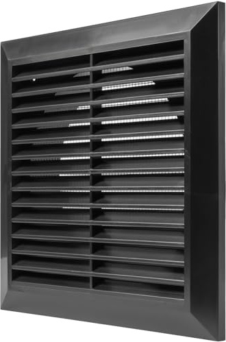 Vent Systems Ø6 Duct - 8 x 8 Inch Black Air Vent Cover - Bathroom Exhaust Vent Pipe - Louvered Outdoor Dryer Vent Cover - Black Ø150 mm (200 x 200 mm)