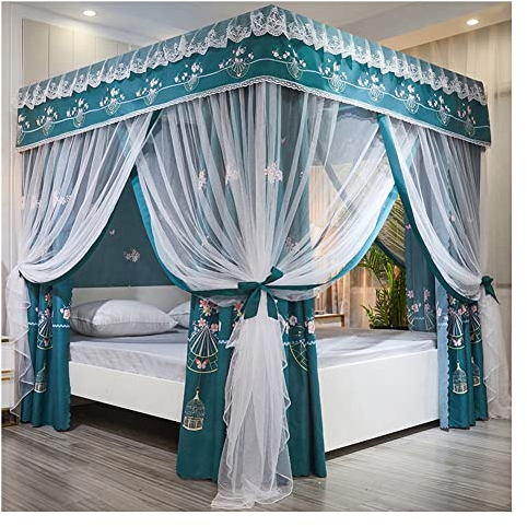 Betthimmel Europäisches Bett- Baldachin for Doppelbett, Luxus-Boden-to- Deckenvorhänge Mit 4-Ecken-Pfosten, Mädchen Prinzessin Room Schlafzimmer Bett Baldachin Mit Eisenhalterung