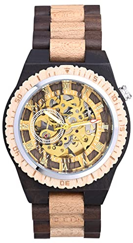 SUPBRO Holzuhren Herren Uhren Holz-Armbanduhr höhl Holz Uhr mechanisch Analog Armbanduhr Holzuhr Quarzwerk mit Holzarmband für Herren