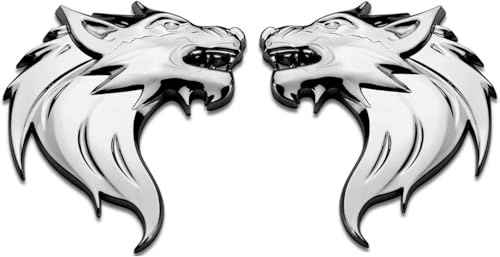 Xinlie Metall Wolf Kopf Auto Aufkleber Auto 3D Metall Wolf Kopf Metallwolf Sticker Kratzer Sticker Aufkleber Metall Auto LKW für Auto Persönlichkeit Wolfskopf Aufkleber Silber 1 Paar (Links + Rechts)