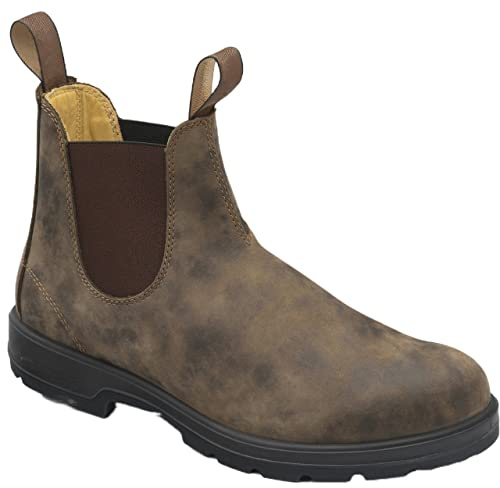 Muyin Round Toe Ankle Boots for Men PU Elastic Sided Slip on Anti-Slip Wearable Non Slip Casual (Color : Brown, Size : 9 UK)