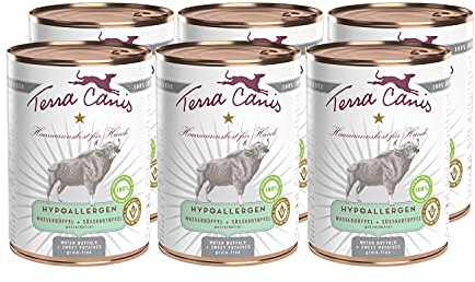 Terra Canis Wasserbüffel mit Süßkartoffel - Hypoallergen Nassfutter, 6x400g I Premium Hundefutter in 100% Lebensmittelqualität Aller Rohstoffe I Allergenarm, Getreide & glutenfrei