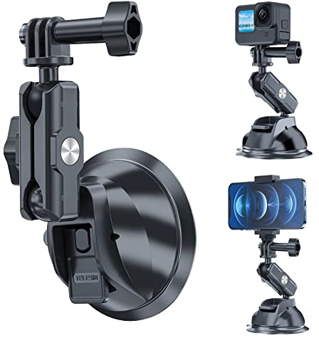 TELESIN Kamera Auto Saugnapf Halterung mit Telefon Halter für GoPro Hero 13 12 11 10 9 8 für Insta360 X5 X4 für Dji Osmo Action Pocket, Windschutzscheibe Fenster Fahrzeug Kamera Halter Montage zubehör