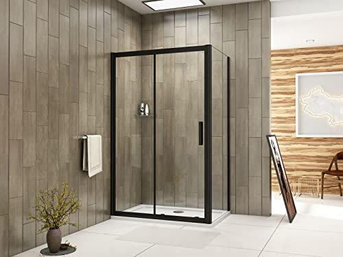 Biubiubath 1200mm Black Frame Sliding Shower Enclosure Door Cubicle 800mm SidePanel Nano Glass