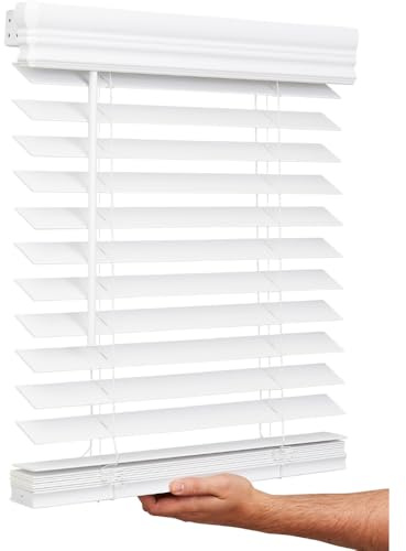 Lotus & Windoware Cordless, 2 Inch Faux Wood Blind, 32 Wide x 60 Long, Window Blinds, Blinds & Shades, Blinds for Indoor Windows, Smooth, Bright White - 32 x 60,Bright White