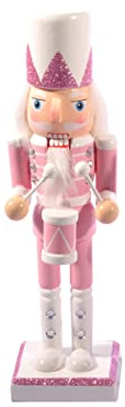 Christmas Nutcracker Toy Soldier Drummer (24cm) Wooden Glittery Decoration, pink/White