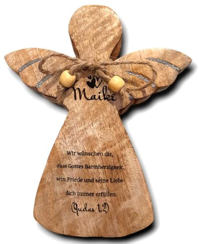 DekoGuru Perönlicher Schutzengel aus Holz als personalisiertes Geschenk mit Gravur | 2 Größen (20 cm)