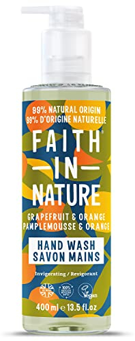 Faith In Nature, Savon Mains Naturel Pamplemousse & Orange Faith In Nature, Tonifiant, Vegan & Cruelty Free, Sans Parabènes & SLES, 400ml