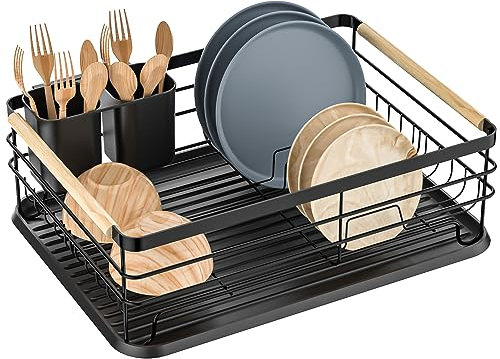 Dreamhigh Scolapiatti da Appoggio, Scolapiatti da Lavello con sgocciola piatti da appoggio, Posate, Portabicchieri, Antiruggine Colapiatti, Adatto a Famiglia di 3-5 Persone