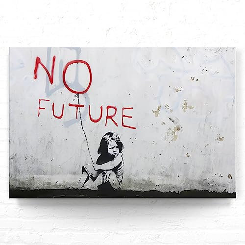 Keilrahmen-Bild 150x100cm, Banksy Art in Galerieatmosphäre auf 4cm tiefen Keilrahmen, Wandbilder eindrucksvoll in Szene setzen, Bild No Future als Wandbild oder zum hinstellen
