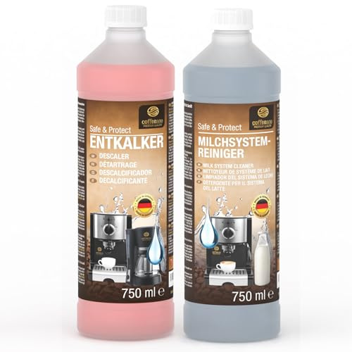 Coffeeano 750ml Entkalker + 750ml Milchsystemreiniger für Kaffeevollautomaten und Kaffeemaschinen. Für alle Geräte und Marken.