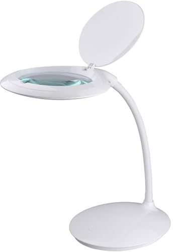 SEMPLIX Lámpara de mesa LED, 60 ledes blancos, gran lupa de cristal, lámpara de escritorio, 4 niveles de intensidad regulable, lámpara de costura, lámpara de lectura