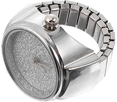 HOOTNEE Modische Ringuhr Damen Silber Fingeruhr mit Quarzwerk und Glasspiegel Schmaler Legierungsring als Geschenk für Frauen und Männer zum Geburtstag oder Neujahr