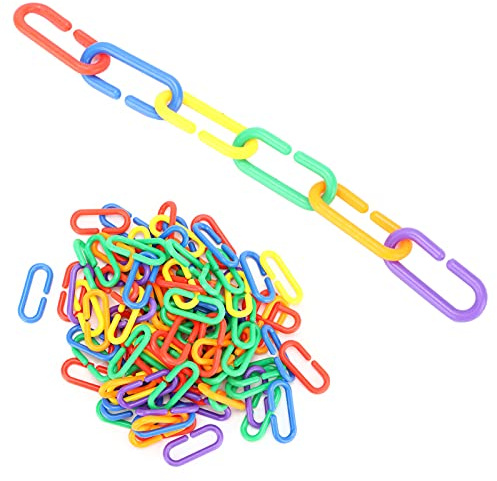 JOROBURO 100 Pcs Bird Chain Toy, Plastic C Clips Hooks Chain Links Parrot Educational Bird Chewing Toy, Bird Swing Climbing Chain Cage Toy Parrot Bird Toys Parts for Bird Parrot
