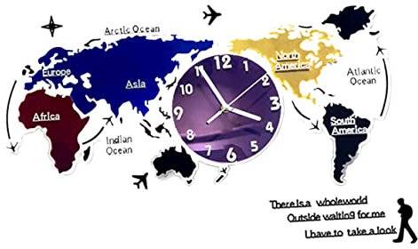 Amosfun Weltzeituhr Wanduhr Mit Weltkarte Design Hängeuhr Für Büro Und Zuhause Kartenuhr Als Dekorative Wanduhr Und Kunstobjekt Stilvolle Wanddekoration Mit Geräuschloser Funktion