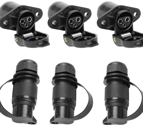 ETUKER 3X Fiche Remorque 3broches 12v 24v et 3 x Prise Remorque 3 plots, Prise d'attelage Tracteur Male Femelle avec Cosses et Isolations