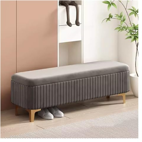 WIGSELBL Samt-Aufbewahrungsbank, gepolsterte Ottomane mit Stauraum, Luxus-Schuhbank, Bettbank für Wohnzimmer, Eingangsbereich, Ottomane, Sitzbank, Fußhocker (Farbe: Grau -1, Größe: 100 cm)